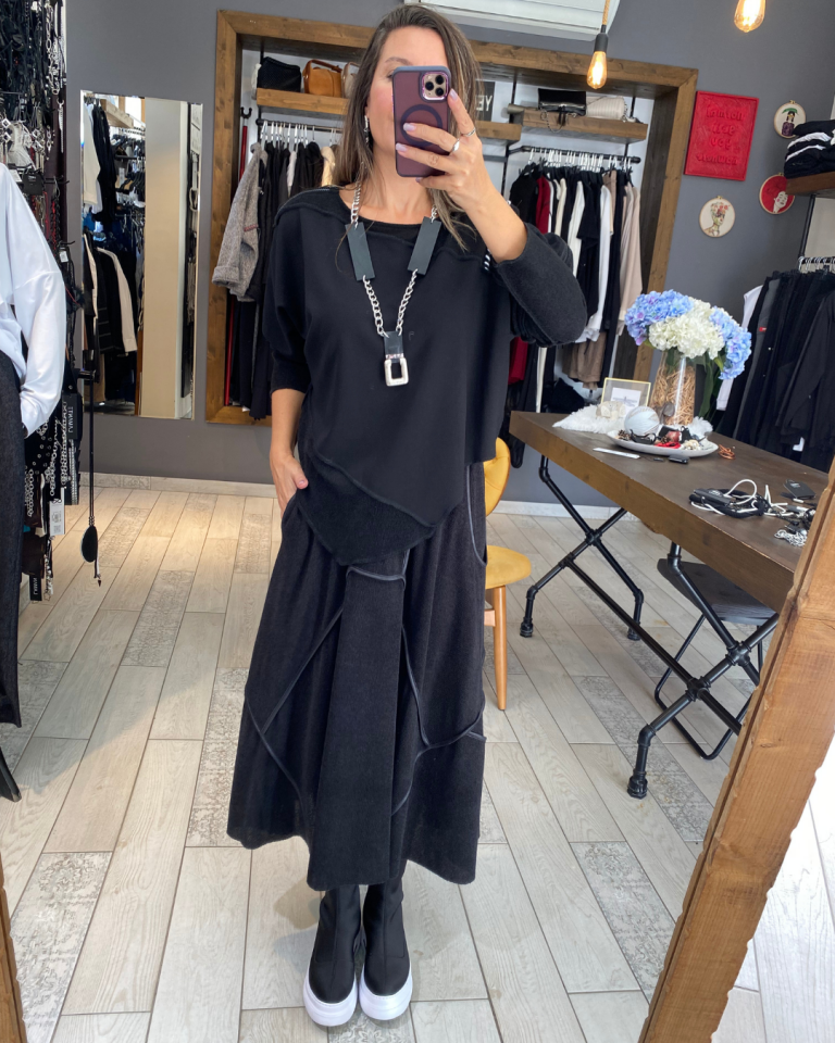 Omzu Fermuar Detaylı Bluz (siyah)