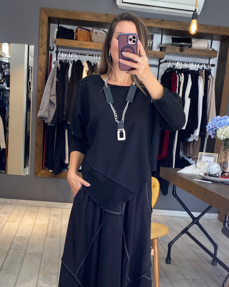 Omzu Fermuar Detaylı Bluz (siyah)