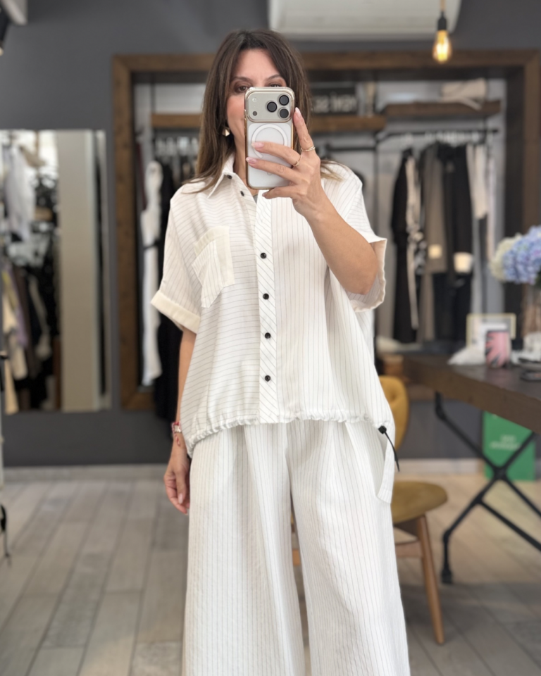 Natalie Arkası Uzun Çizgili Gömlek (beyaz)