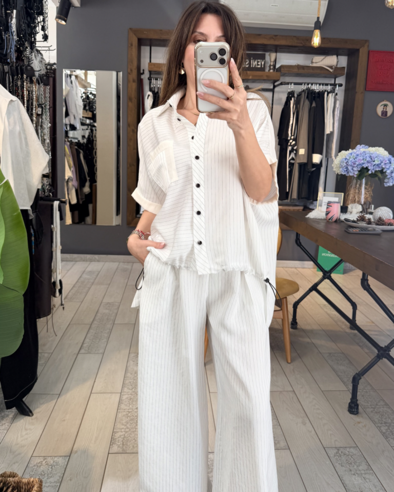 Natalie Arkası Uzun Çizgili Gömlek (beyaz)