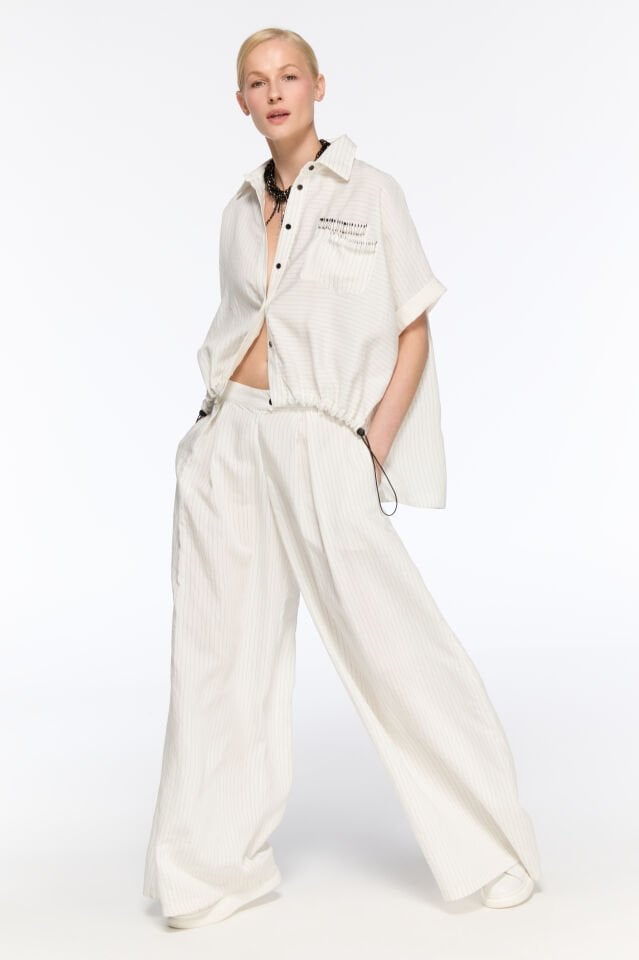 Natalie Çizgili Palazzo Pantolon (beyaz)