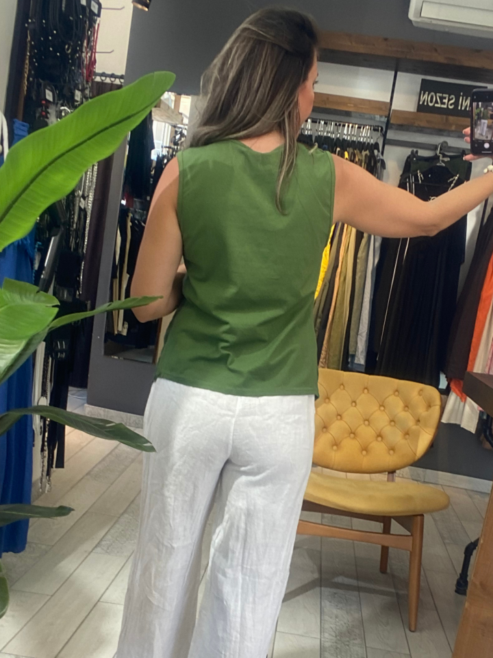 Halka Yakalı Keten Bluz (yeşil)