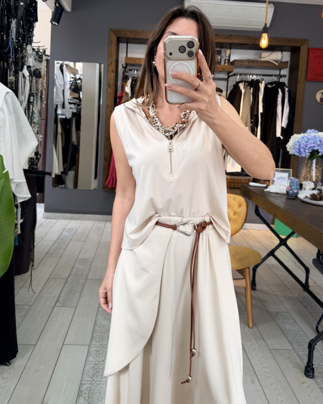 Lauren Fermuarlı Bluz (bej)