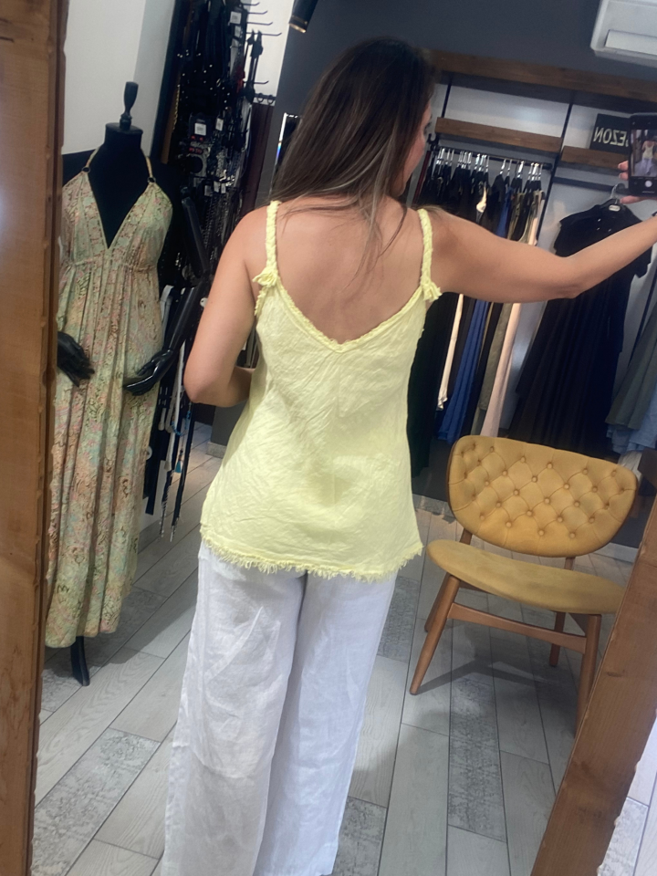 Örgü Askılı Keten Bluz (sarı)