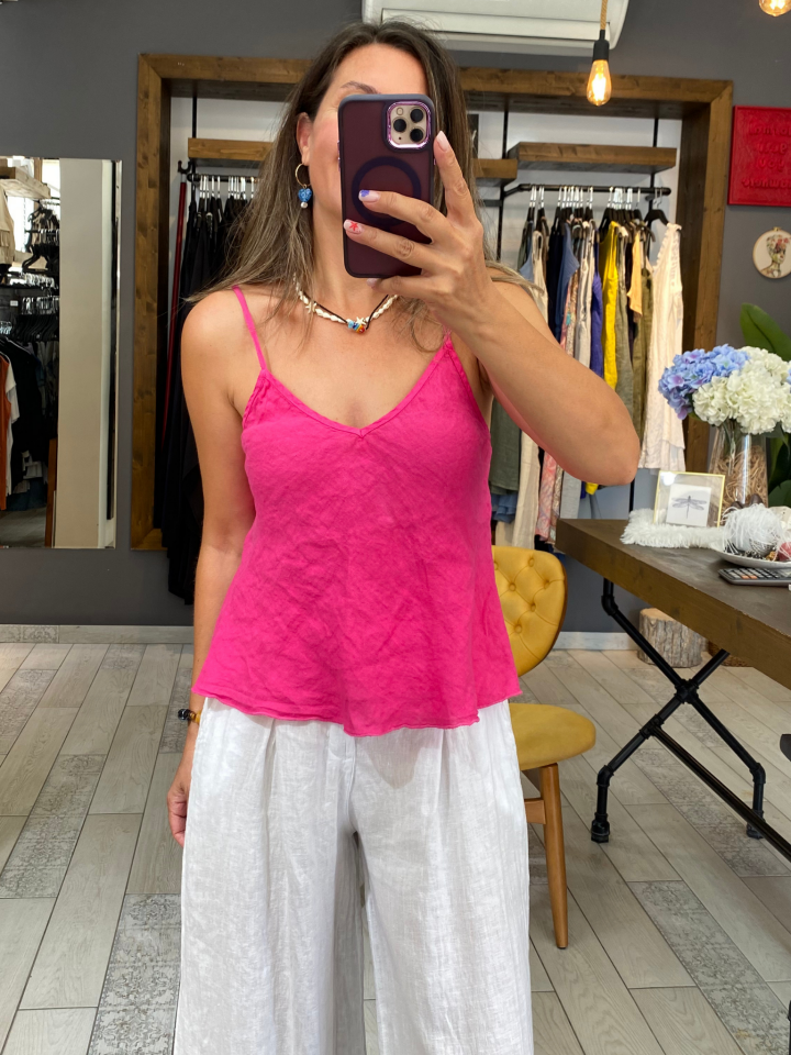 İp Askılı Keten Bluz (pembe)