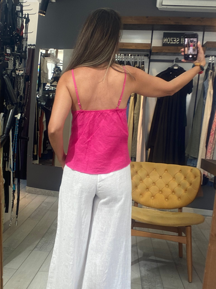 İp Askılı Keten Bluz (pembe)