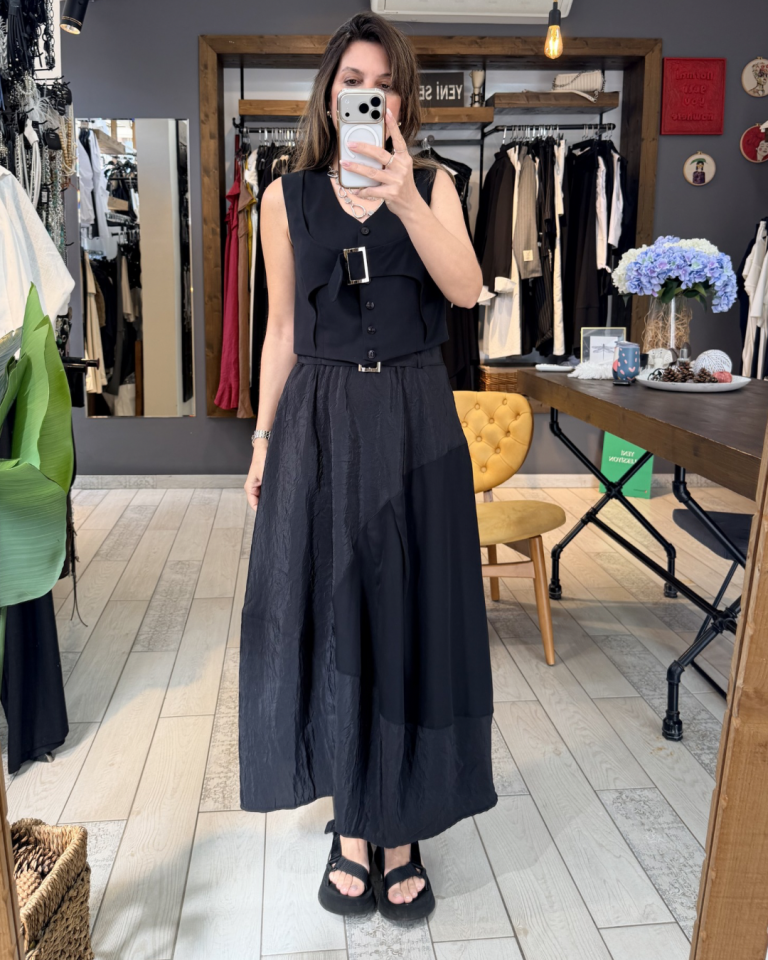 Carly Paraşüt Kumaş Mixli Etek (siyah)