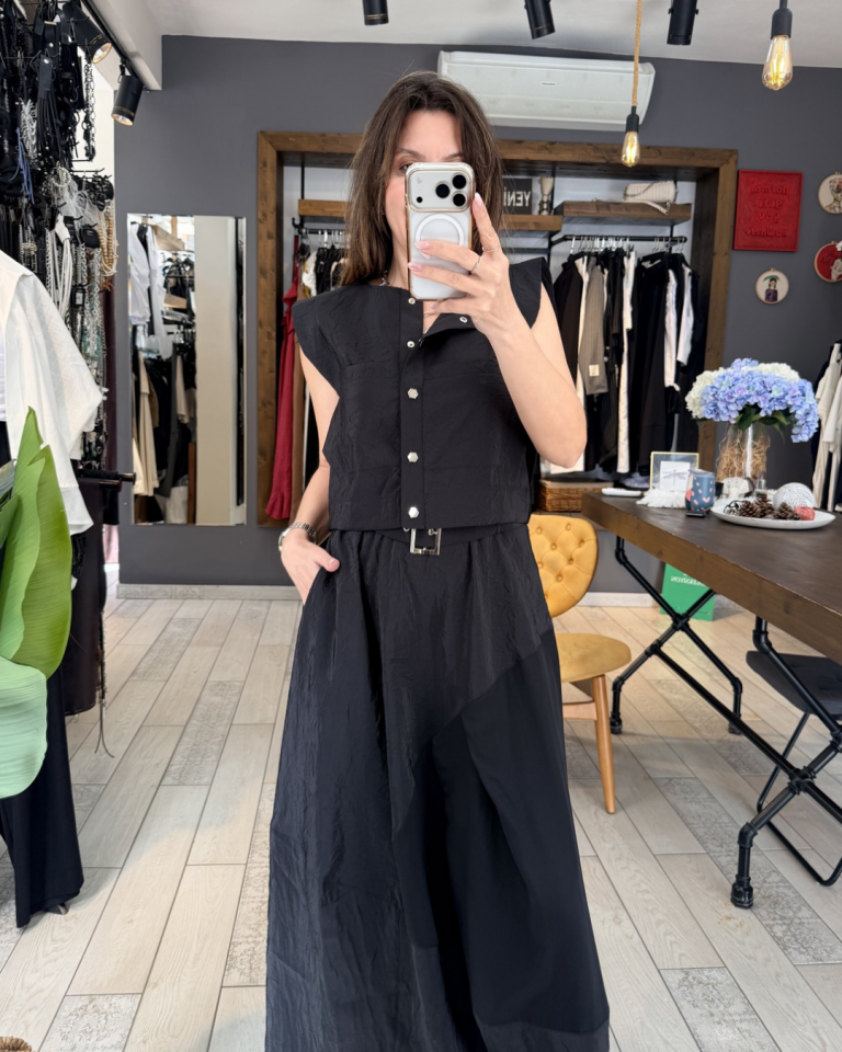 Carly Paraşüt Kumaş Mixli Etek (siyah)