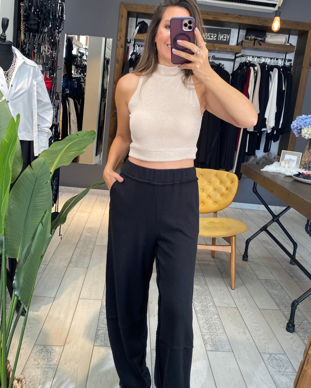 Kolsuz Triko Crop (Bej)