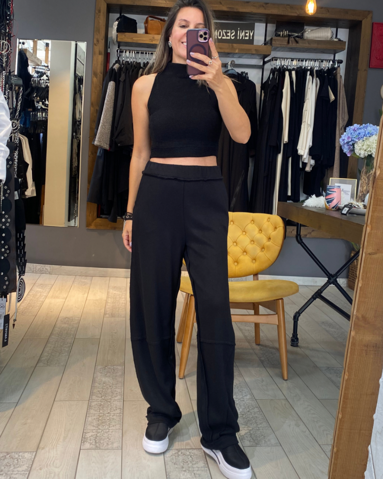 Kolsuz Triko Crop (Siyah)