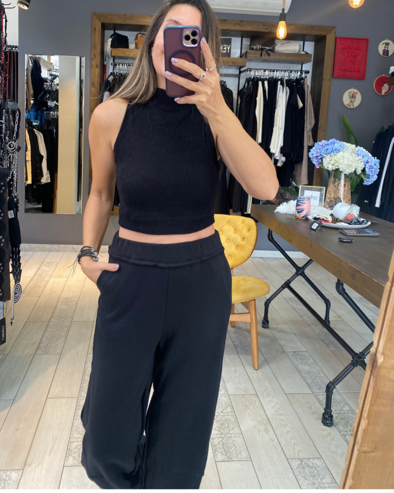 Kolsuz Triko Crop (Siyah)