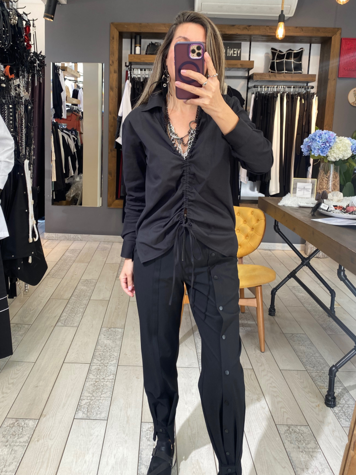 Gigi Önü Büzmeli Gömlek (siyah)