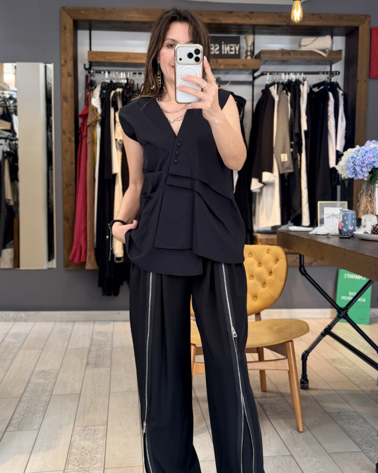 Angela Toplamalı Gömlek (siyah)