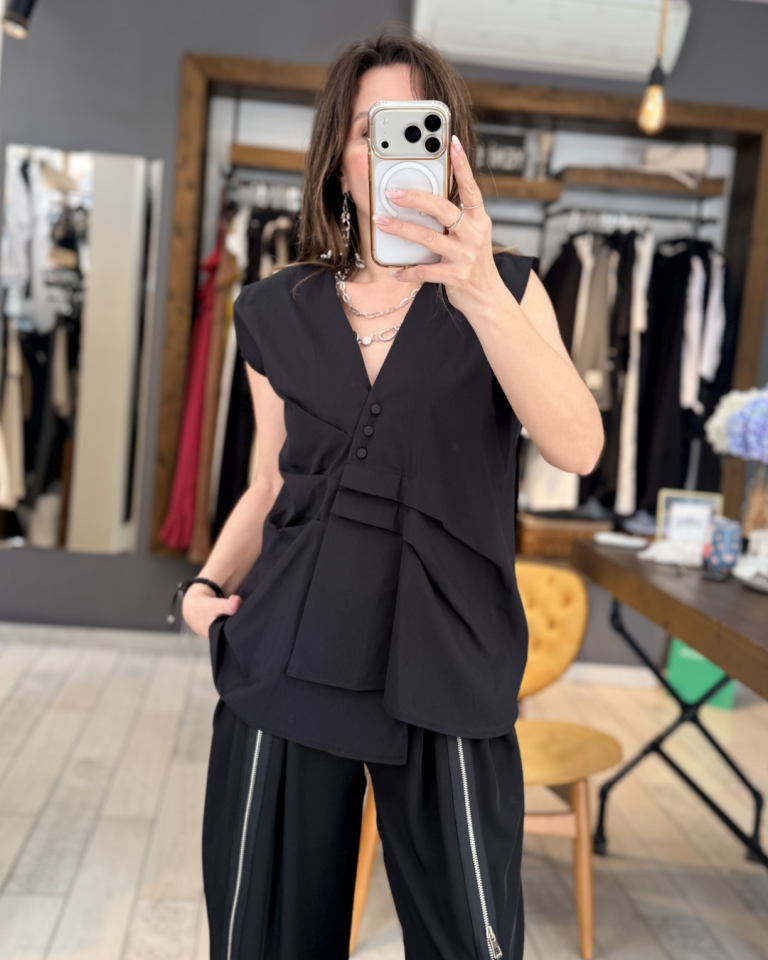 Angela Toplamalı Gömlek (siyah)