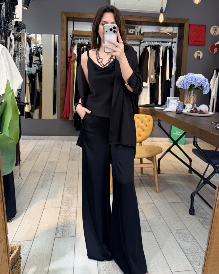 İp Askılı Saten Bluz (siyah)