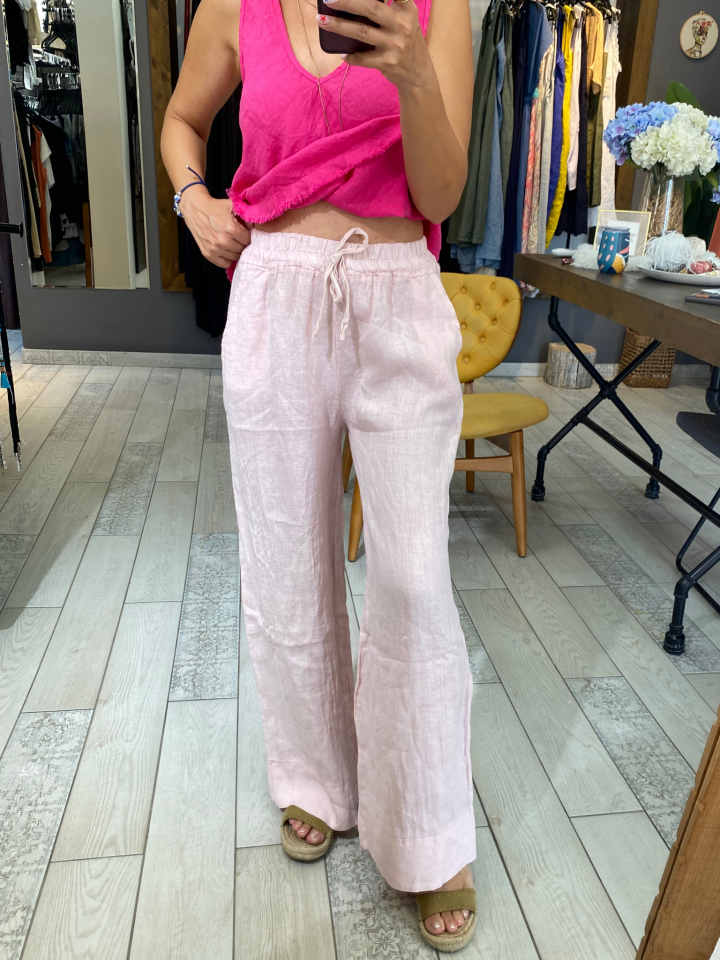 Beli Lastikli Keten Pantolon (pembe)