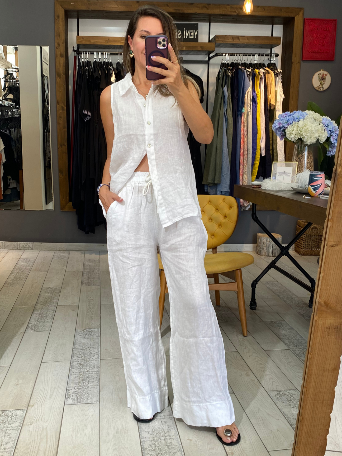 Beli Lastikli Keten Pantolon (beyaz)