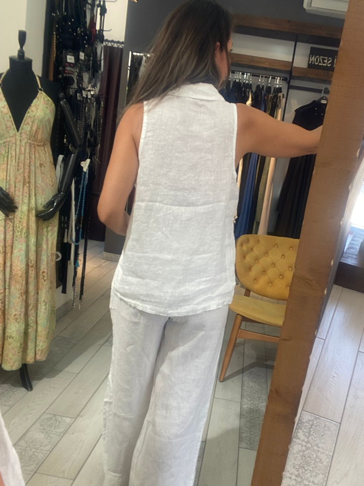 Beli Lastikli Keten Pantolon (beyaz)