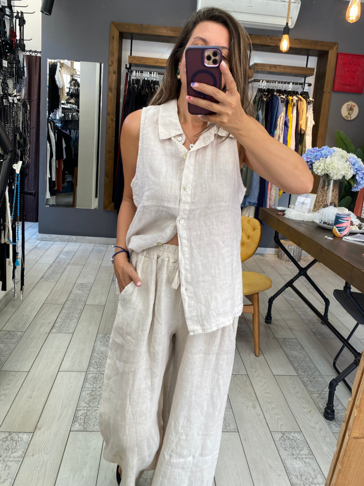 Beli Lastikli Keten Pantolon (bej)