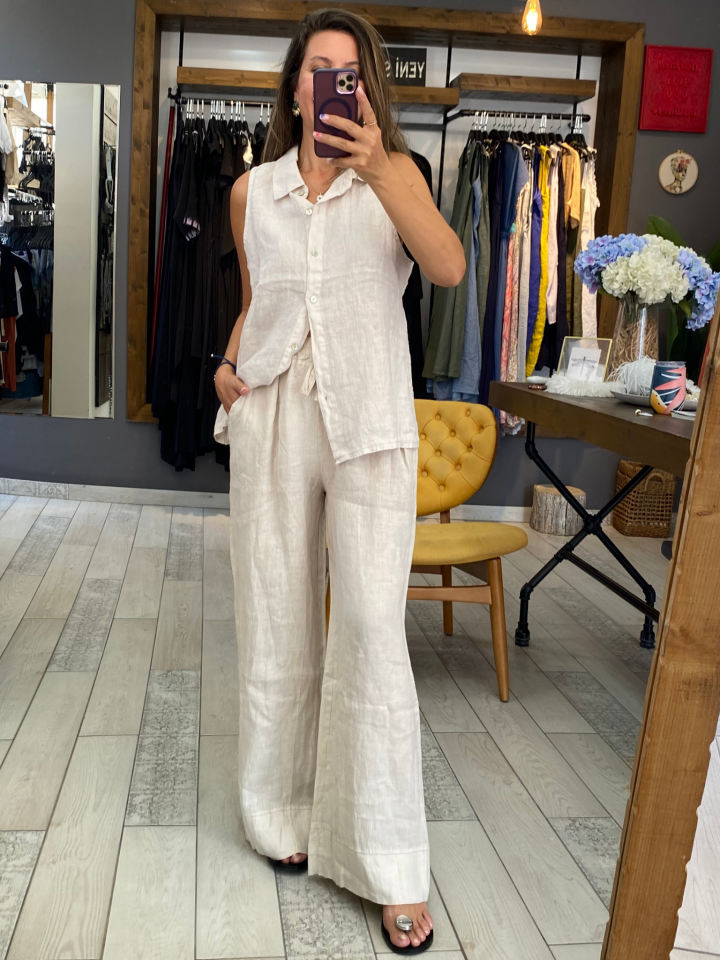 Beli Lastikli Keten Pantolon (bej)