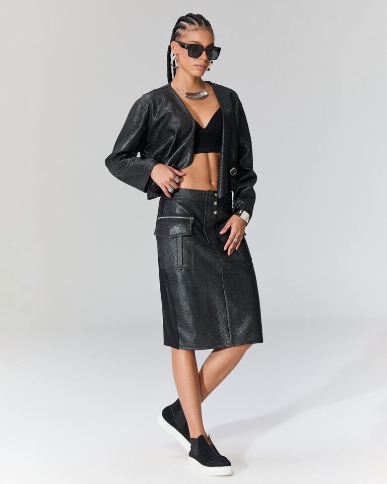 Sam Krokodil Desenli Arkası Triko Etek