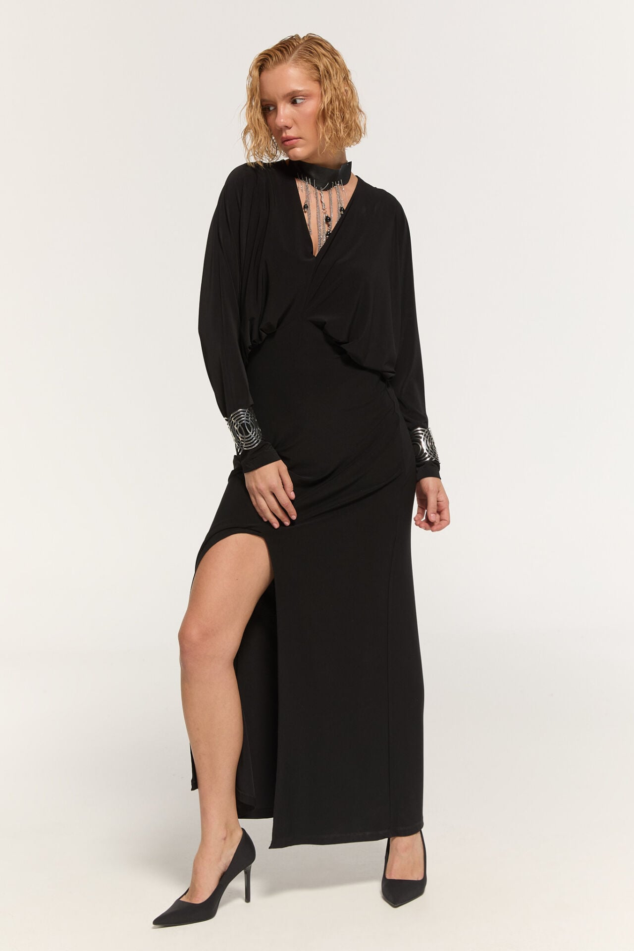 Celine Yırtmaçlı Elbise (siyah)