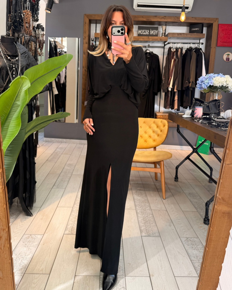 Celine Yırtmaçlı Elbise (siyah)