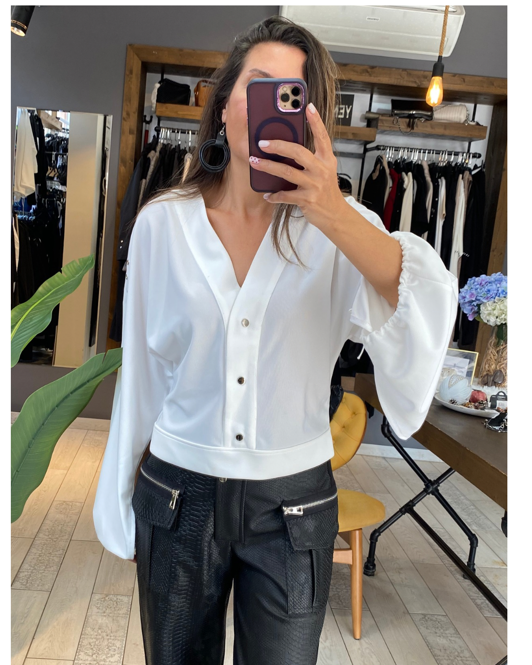 Sarah Önü Çıtçıtlı Bluz (beyaz)