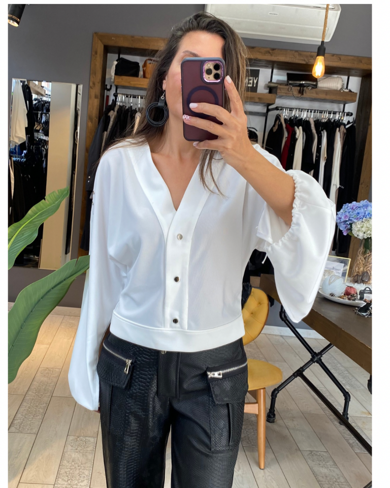 Sarah Önü Çıtçıtlı Bluz (beyaz)
