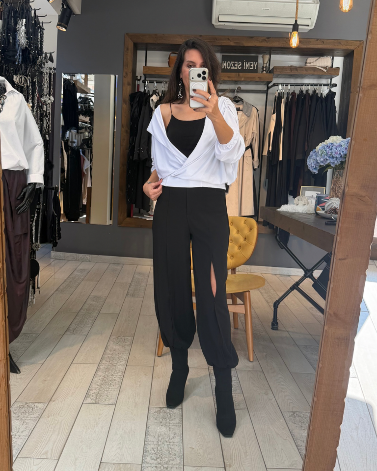 Vinessa Krep Kumaş Yırtmaçlı Pantolon (siyah)