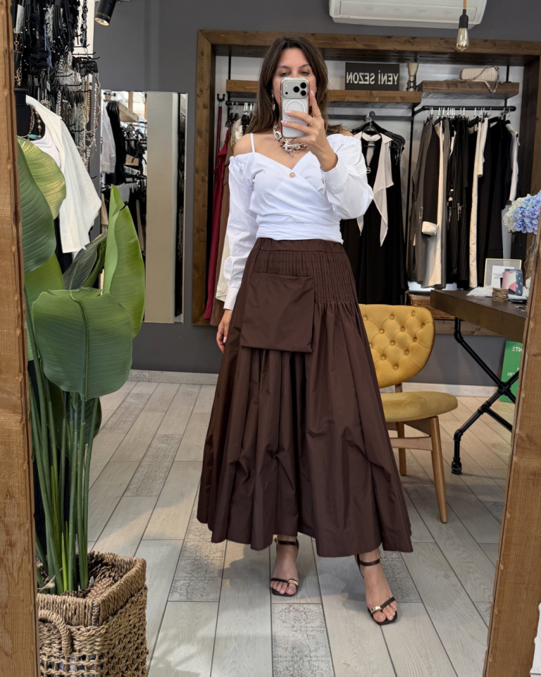 Candy Toplamalı Paraşüt Etek ( Kahve)