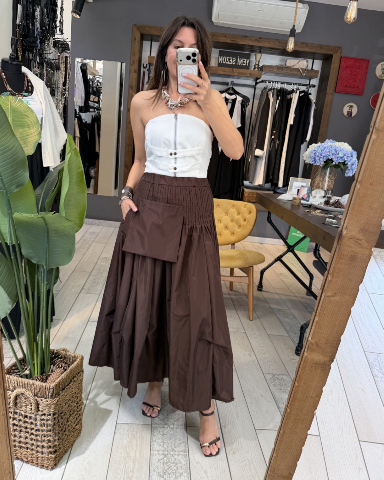 Candy Toplamalı Paraşüt Etek ( Kahve)