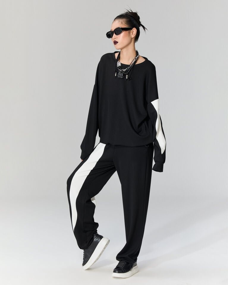 Felix Beyaz Şeritli Pantolon (siyah)