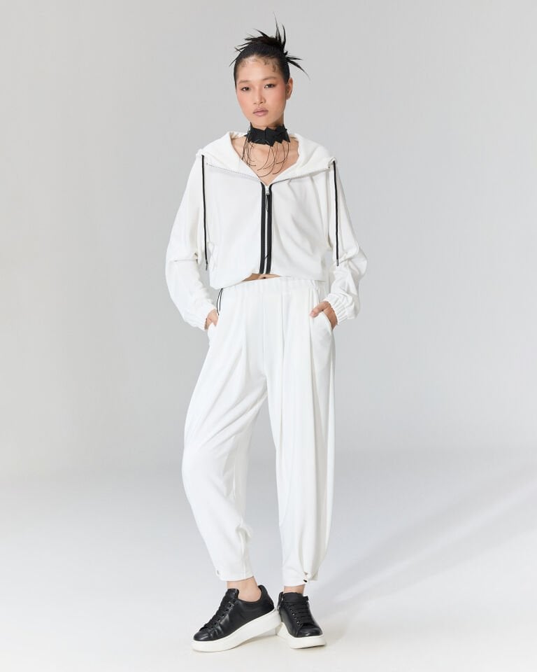 Scali Kapüşonlu ve Fermuarlı Bluz/Ceket (beyaz)