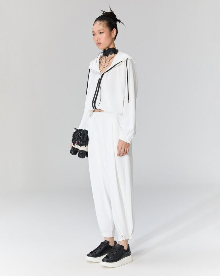 Scali Kapüşonlu ve Fermuarlı Bluz/Ceket (beyaz)