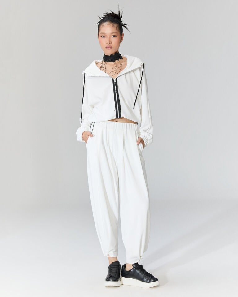 Scali Kapüşonlu ve Fermuarlı Bluz/Ceket (beyaz)