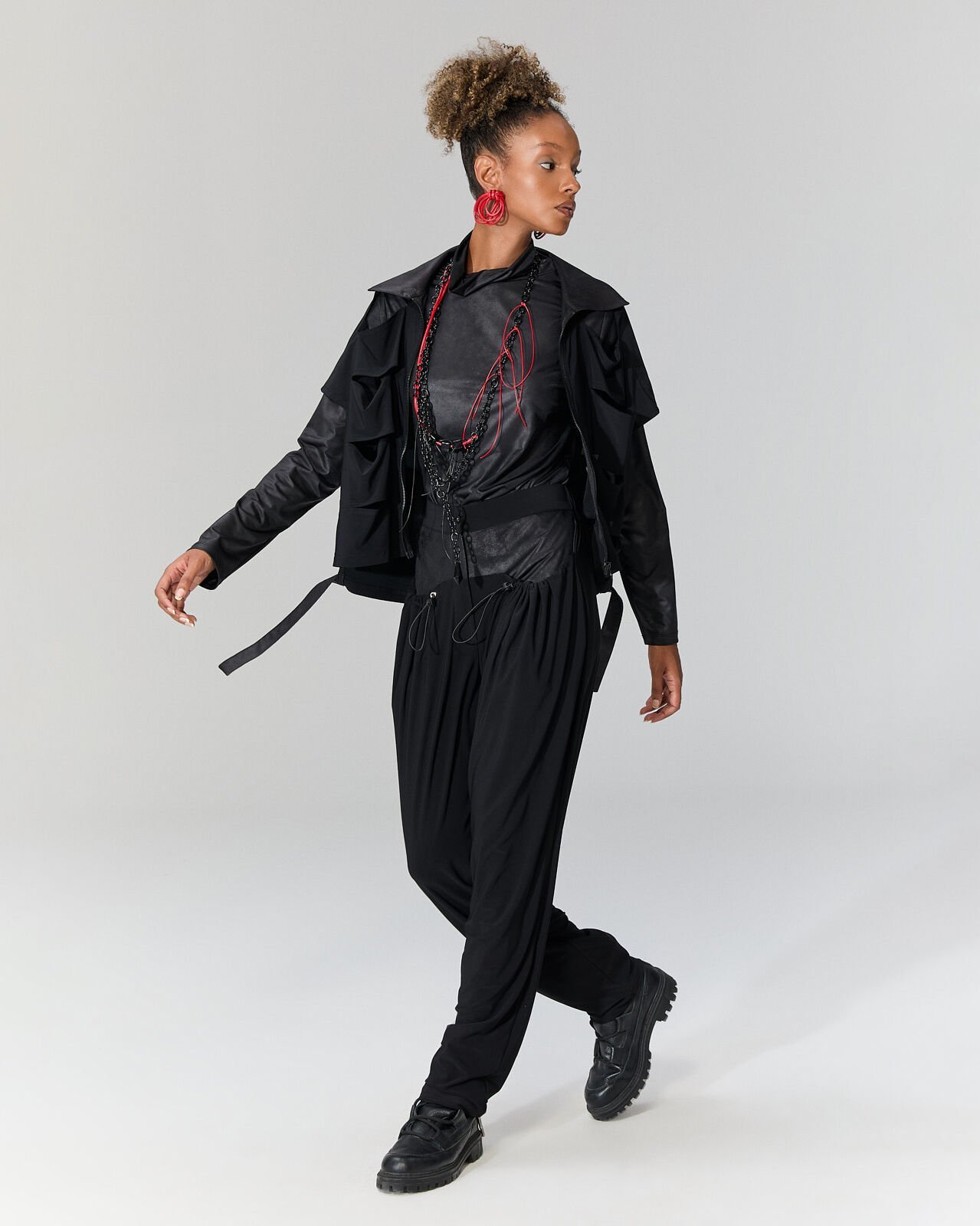 Clara Deri Görünümlü Bluz (Siyah)