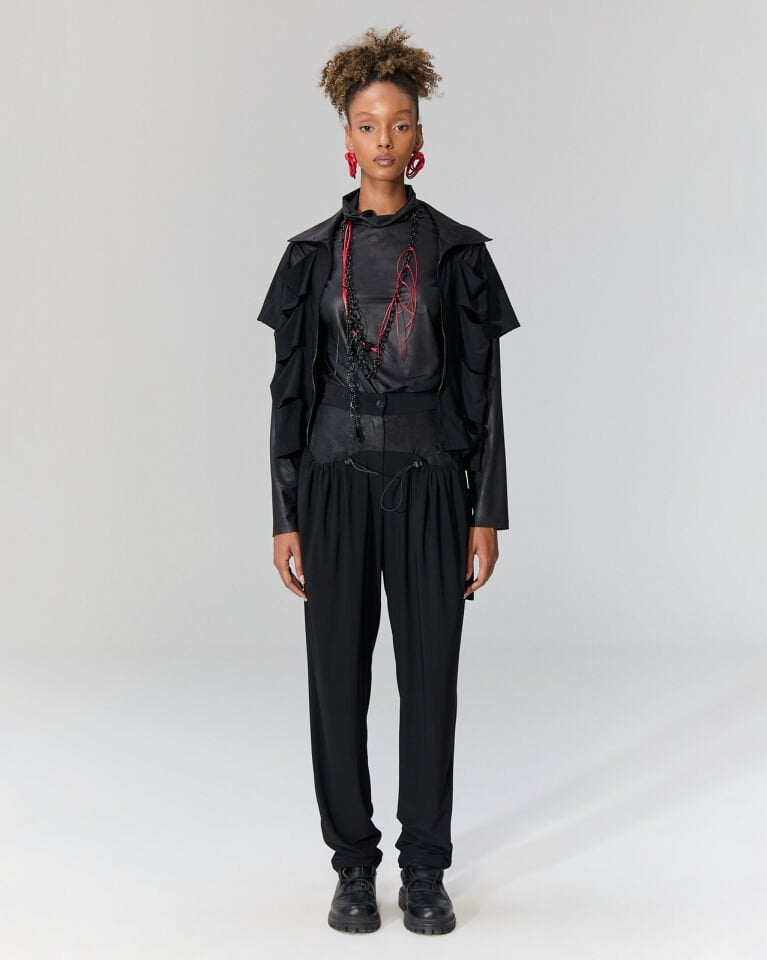 Clara Deri Görünümlü Bluz (Siyah)