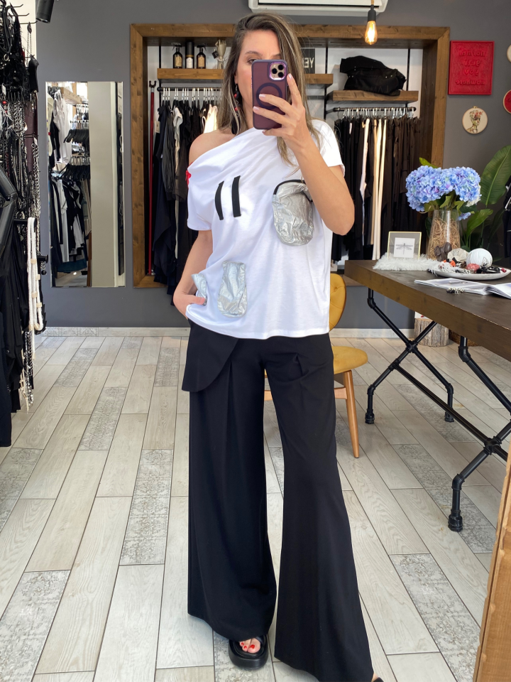 Dafny Omzu Fermuar Detaylı Bluz (beyaz)