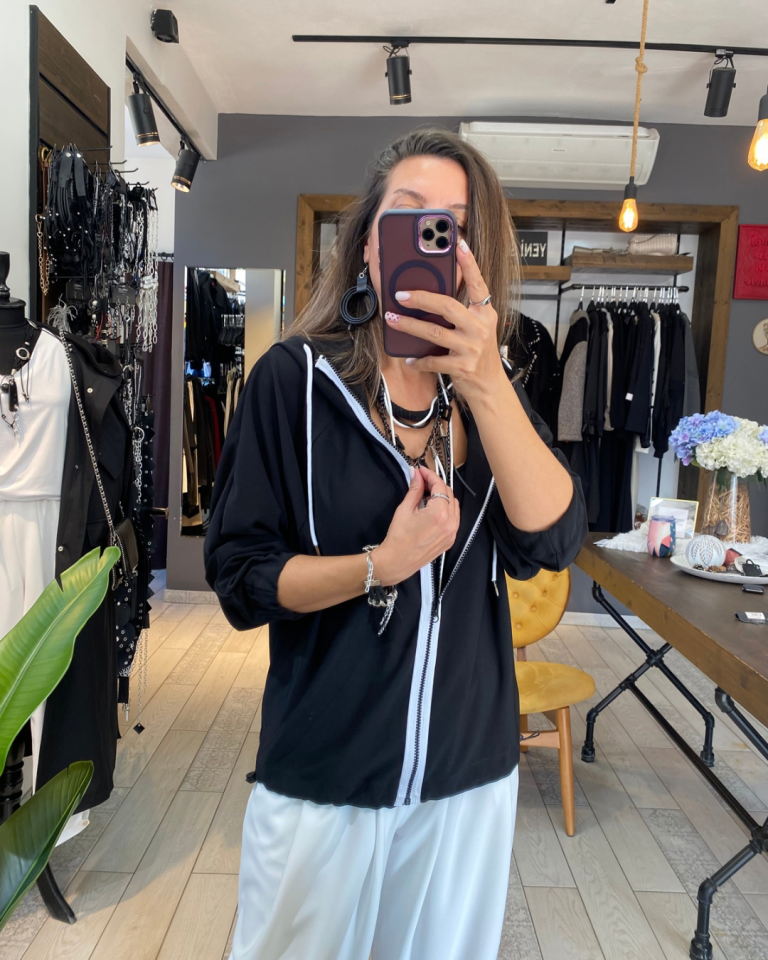 Scali Kapüşonlu ve Fermuarlı Bluz/Ceket (siyah)