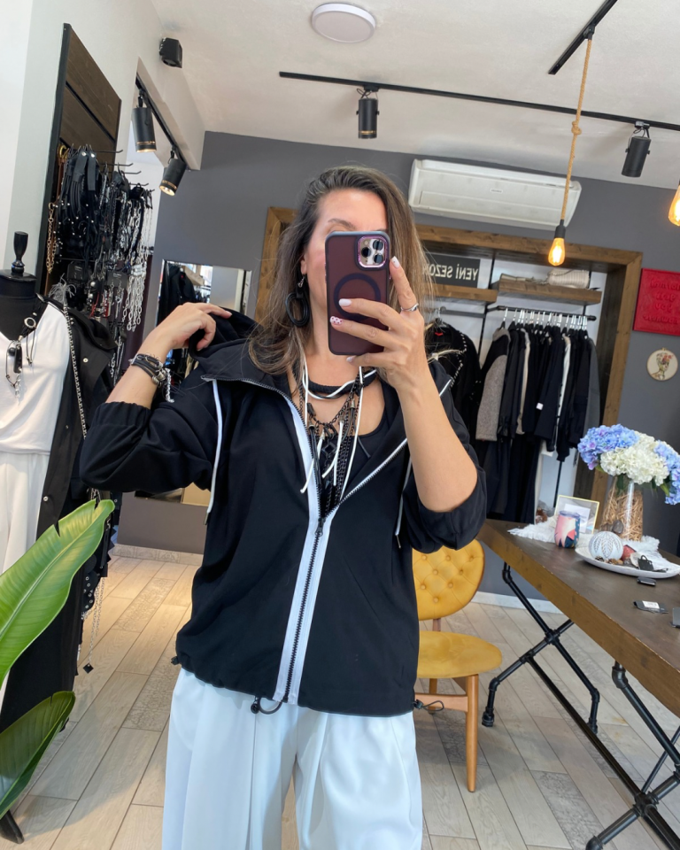 Scali Kapüşonlu ve Fermuarlı Bluz/Ceket (siyah)