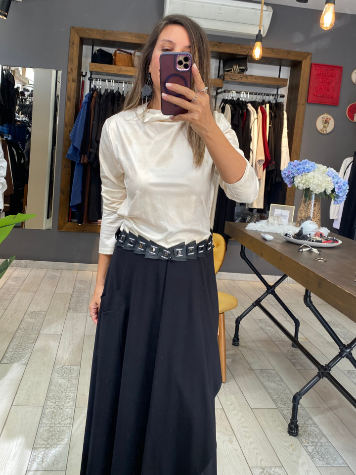 Clara Deri Görünümlü Bluz (Bej)