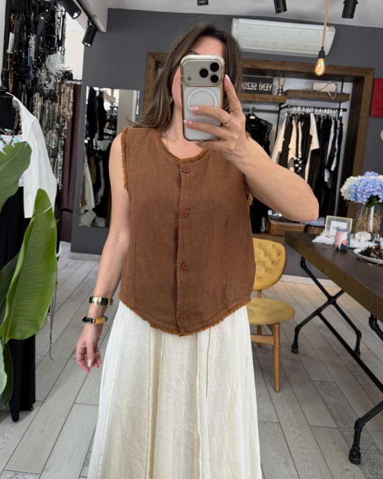 Beliz Keten Bluz/Yelek (kahverengi)