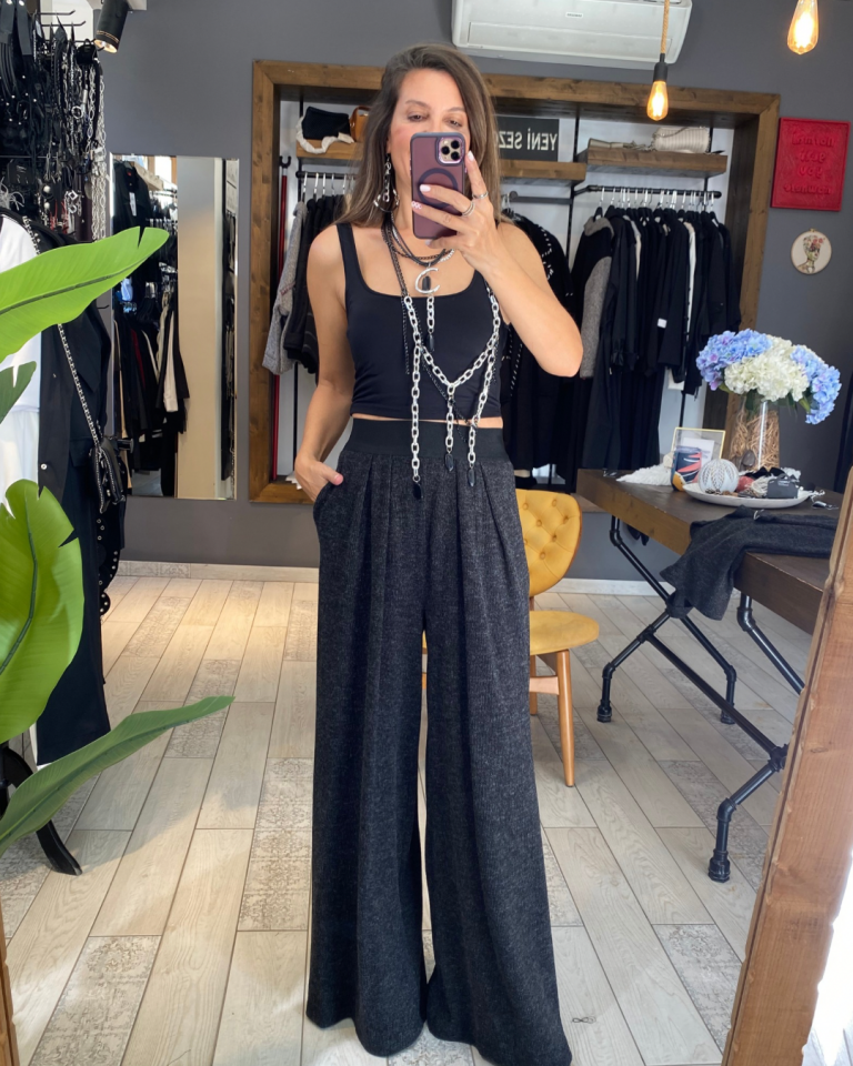 Bol Paça Triko Pantolon(kırçıllı siyah)