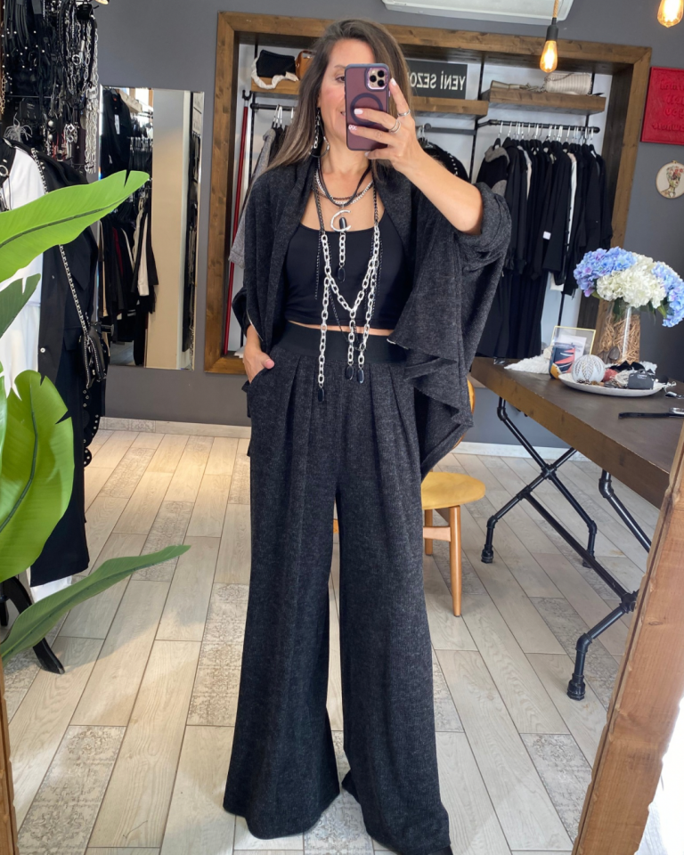 Bol Paça Triko Pantolon(kırçıllı siyah)