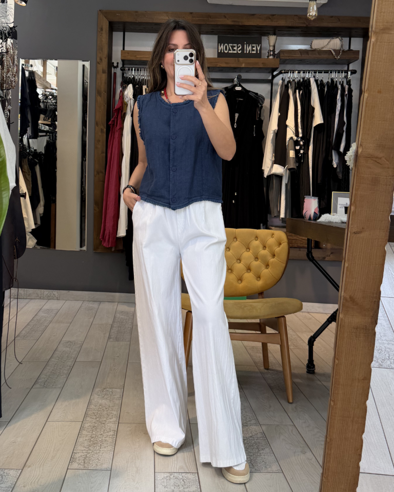 Beliz Keten Bluz/Yelek (lacivert)