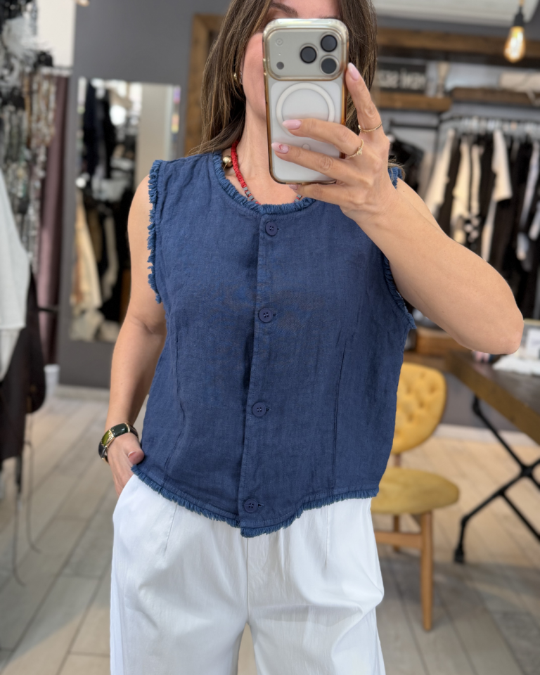 Beliz Keten Bluz/Yelek (lacivert)