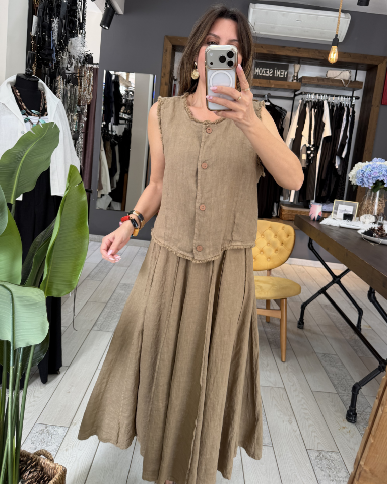 Beliz Keten Bluz/Yelek (vizon)