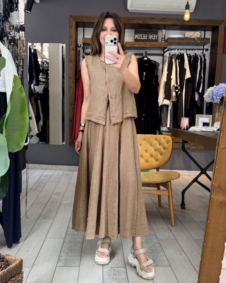 Beliz Keten Bluz/Yelek (vizon)