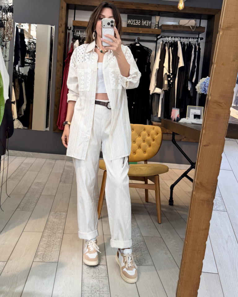 Çizgili Dantel Detaylı Gömlek